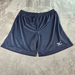 Mizuno Mens Navy Blue Dazzle Mesh Athletic Shorts Size Large Polyester